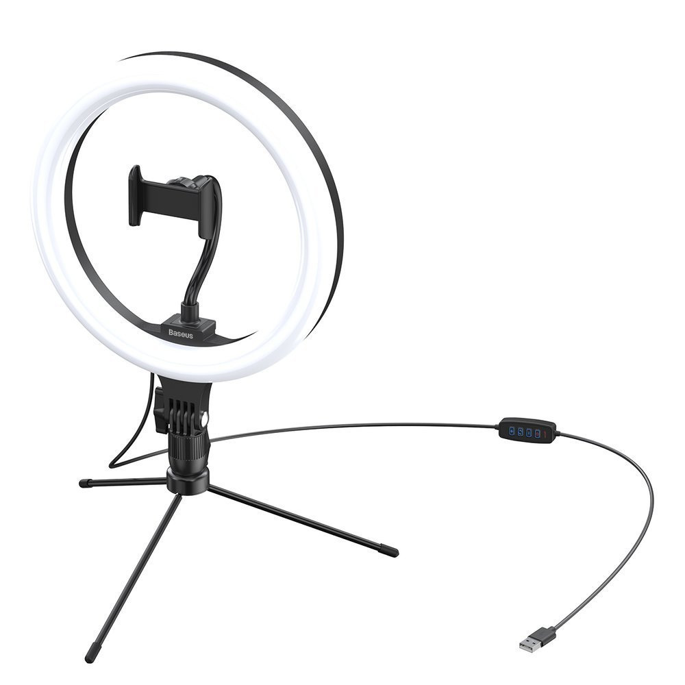 Fotograficzna lampa 10" Baseus ring flash pierścień LED do telefonu smartfona do zdjęć selfie filmów (YouTube, TikTok) + mini statyw czarny (CRZB10-A01)