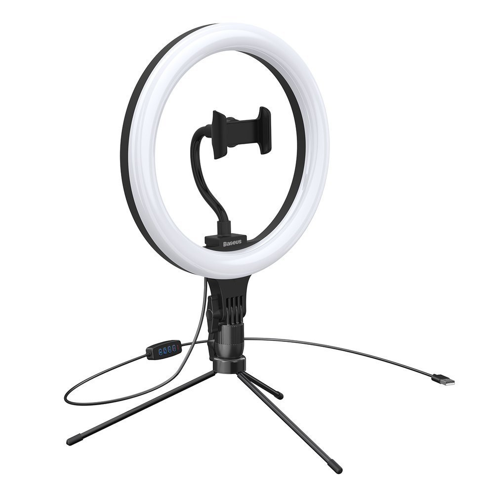 Fotograficzna lampa 10" Baseus ring flash pierścień LED do telefonu smartfona do zdjęć selfie filmów (YouTube, TikTok) + mini statyw czarny (CRZB10-A01)