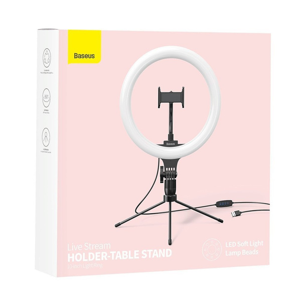 Zdjęcie produktu: Fotograficzna lampa 10" Baseus ring flash pierścień LED do telefonu smartfona do zdjęć selfie filmów (YouTube, TikTok) + mini statyw czarny (CRZB10-A01)
