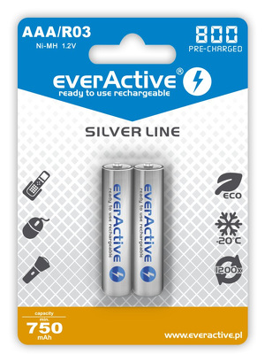 Miniatura produktu: everActive R03/AAA 800mAh Silver line - opak. 2 akumulatorki - blister (EVHRL03-800)