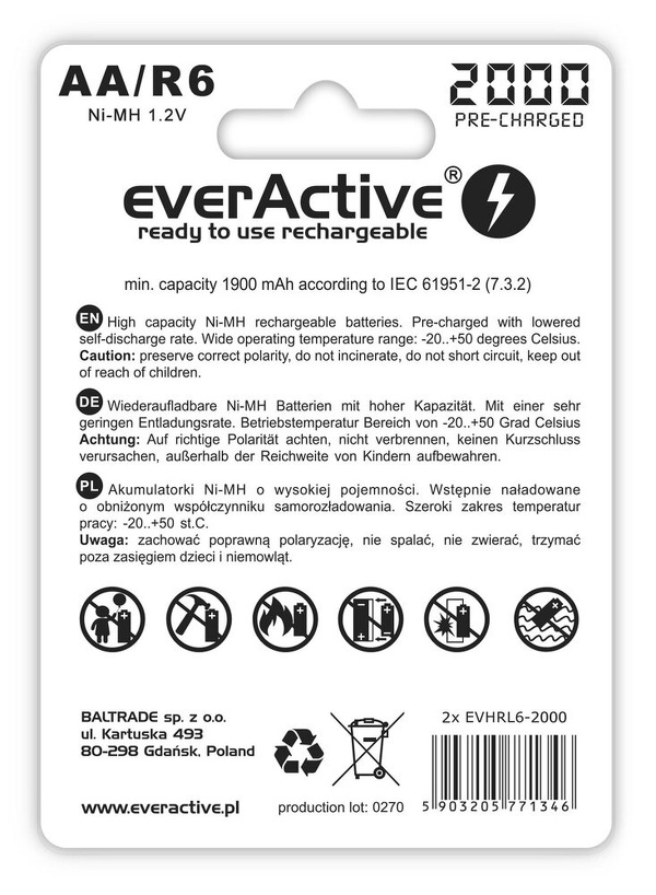 Zdjęcie produktu: everActive R6/AA 2000mAh 2 szt. EVHRL6-2000