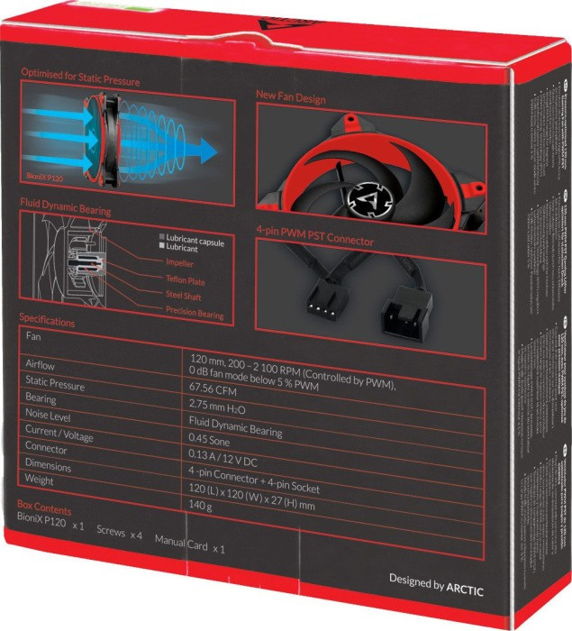 Wentylator Arctic BioniX P120 PWM PST Czarno-czerwony 120mm Wentylator Arctic BioniX P120 PWM PST Czarno-czerwony 120mm