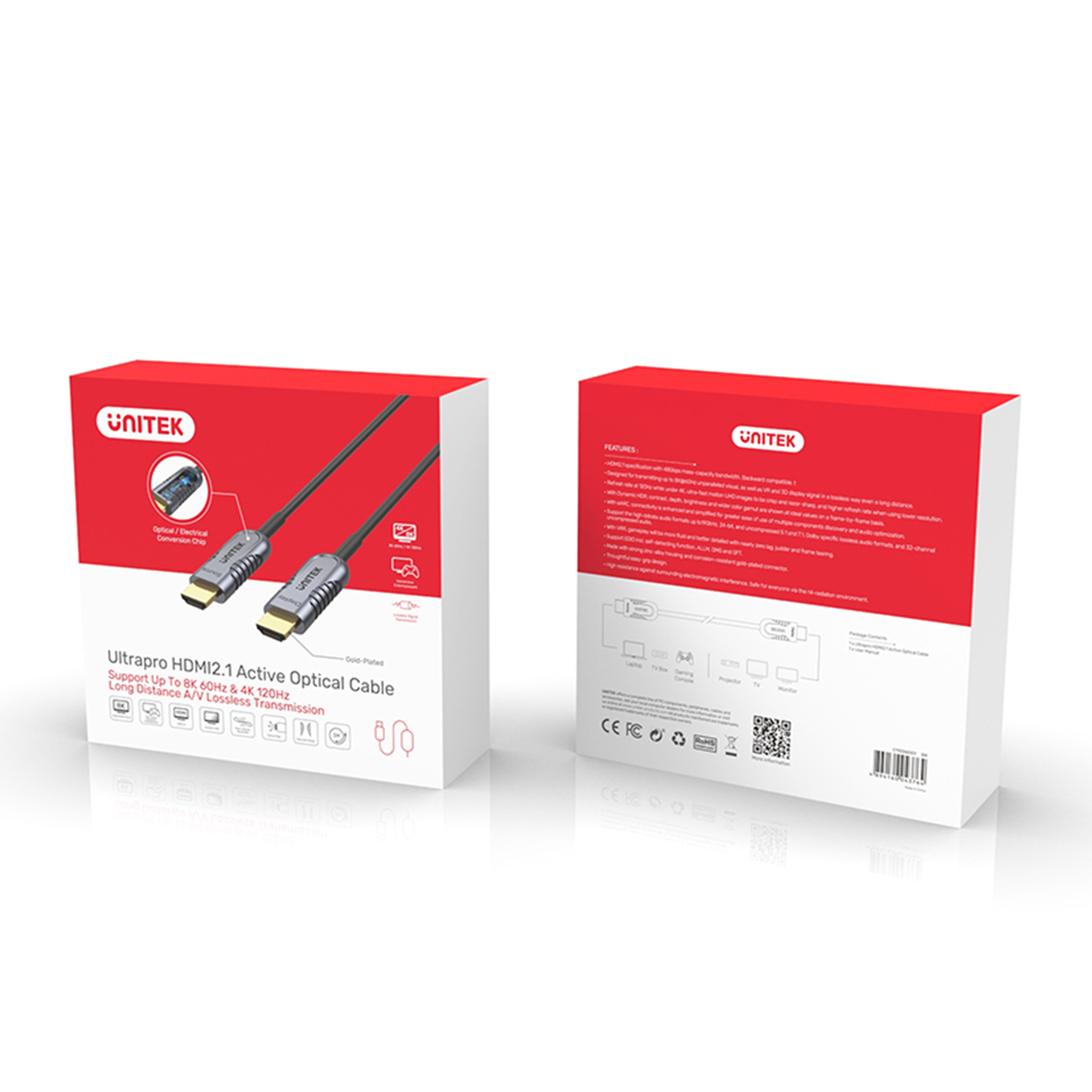 Kabel HDMI 2.1 optyczny Unitek AOC 8K-60Hz, 4K-120Hz - 10m (C11028DGY) Kabel HDMI 2.1 optyczny Unitek AOC 8K-60Hz, 4K-120Hz - 10m (C11028DGY)