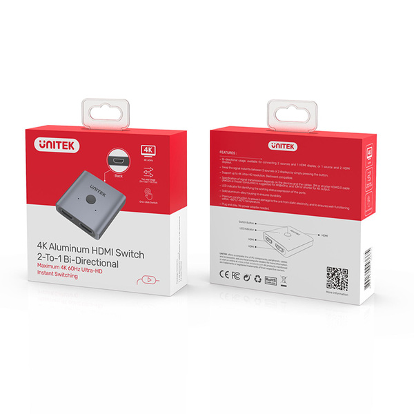 Zdjęcie produktu: Unitek przełącznik HDMI 2.0 (V1127A) 2 na 1 Zdjęcie produktu: Unitek przełącznik HDMI 2.0 (V1127A) 2 na 1