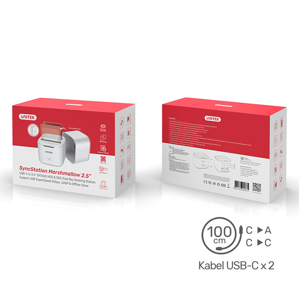 Zdjęcie produktu: Stacja dokująca na dysk 2 x 2,5" HDD/SSD Unitek USB TYP-C 3.0 24/7 (S1105A)