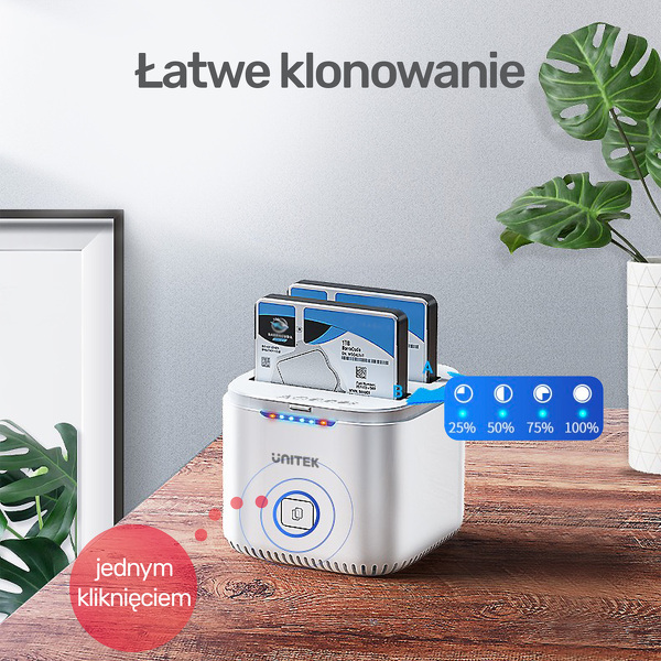 Zdjęcie produktu: Stacja dokująca na dysk 2 x 2,5" HDD/SSD Unitek USB TYP-C 3.0 24/7 (S1105A)