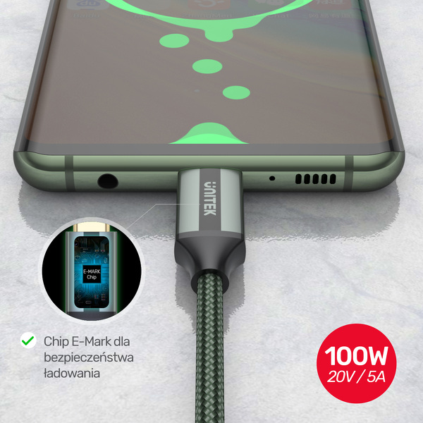 Zdjęcie produktu: Unitek Przewód USB Typ-C do USB Typ-C 10Gbps 4K 60Hz 20V/5A oplot (C14079GN) Zdjęcie produktu: Unitek Przewód USB Typ-C do USB Typ-C 10Gbps 4K 60Hz 20V/5A oplot (C14079GN)