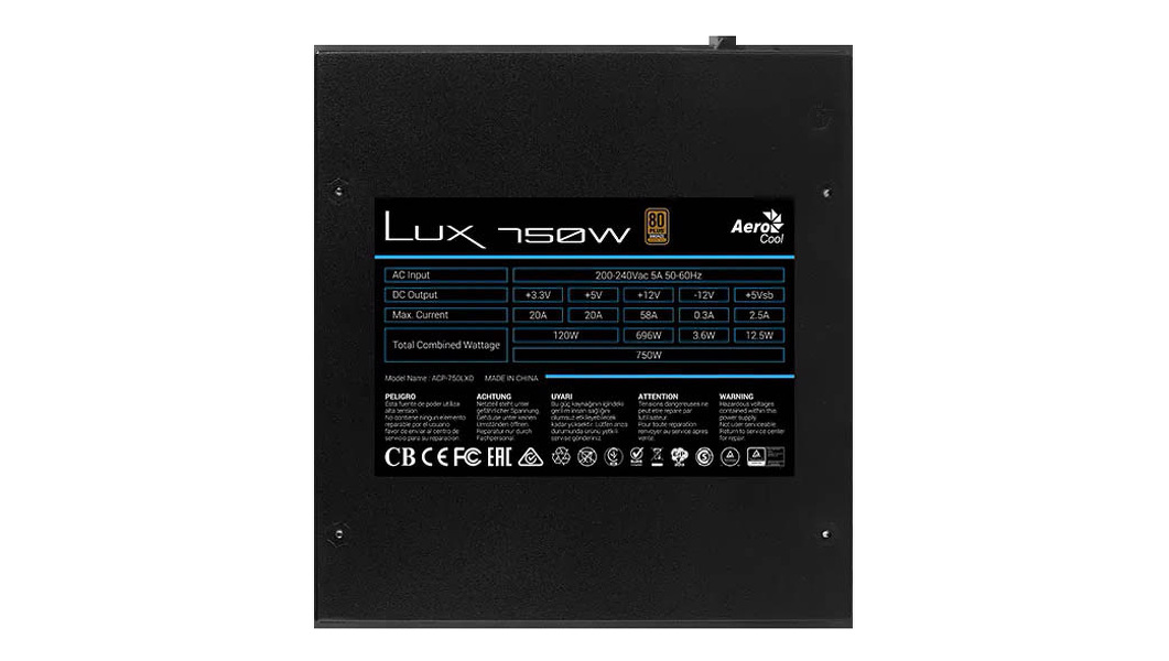 Zdjęcie produktu: Aerocool PGS LUX 750W 80Plus Bronze Zdjęcie produktu: Aerocool PGS LUX 750W 80Plus Bronze