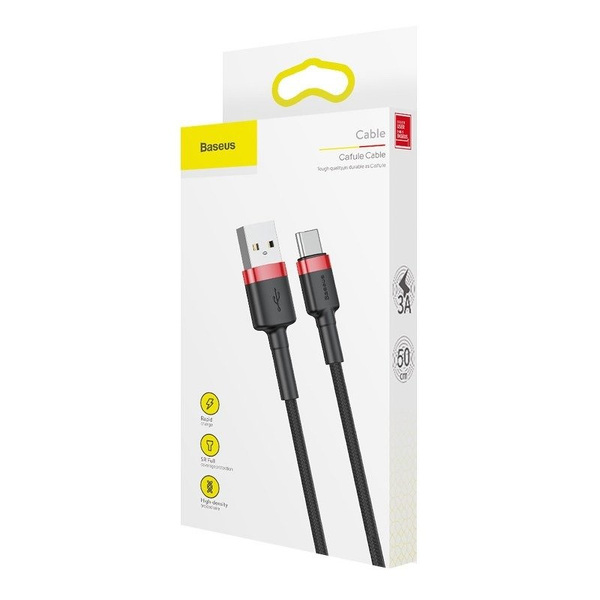 Zdjęcie produktu: Kabel przewód USB Typ-C 300cm Baseus Cafule Quick Charge 2A z obsługą szybkiego ładowania - czarno-czerwony (CATKLF-U91)