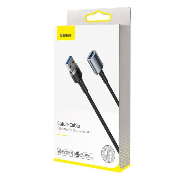 Zdjęcie produktu: Kabel przewód USB - Baseus Cafule wytrzymały nylonowy kabel przewód przedłużacz USB 3.0 (męski) / USB 3.0 (żeński) 2 A 1 m szary (CADKLF-B0G)