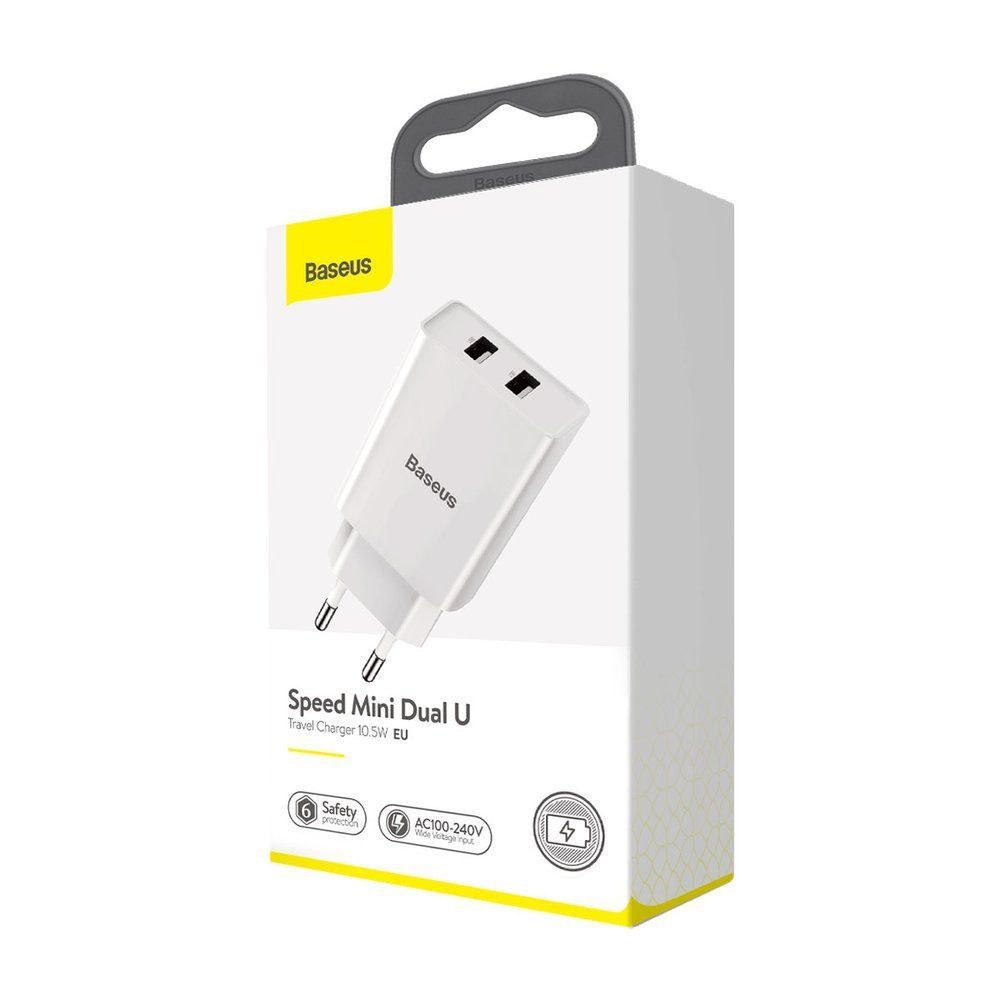 Ładowarka sieciowa Baseus 2x USB 2.1A 10,5W biały (CCFS-R02)