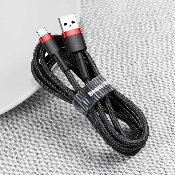 Zdjęcie produktu: Kabel przewód USB Typ-C 200cm Baseus Cafule Quick Charge 2A z obsługą szybkiego ładowania - czarno-czerwony (CATKLF-C91)