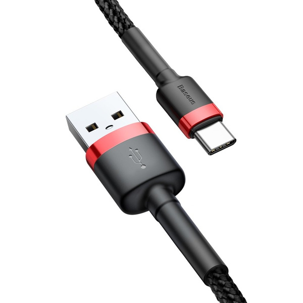 Zdjęcie produktu: Kabel przewód USB Typ-C 200cm Baseus Cafule Quick Charge 2A z obsługą szybkiego ładowania - czarno-czerwony (CATKLF-C91)