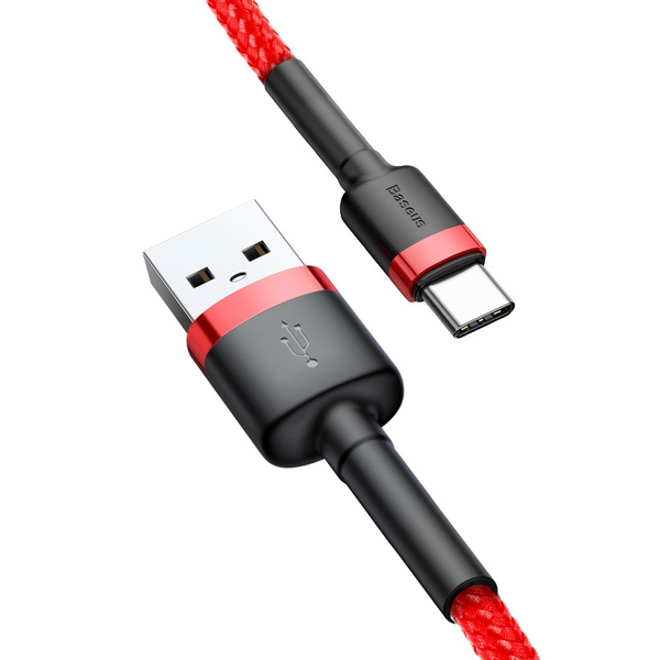 Zdjęcie produktu: Kabel przewód USB Typ-C 200cm Baseus Cafule Quick Charge 2A z obsługą szybkiego ładowania - czerwony (CATKLF-C09)