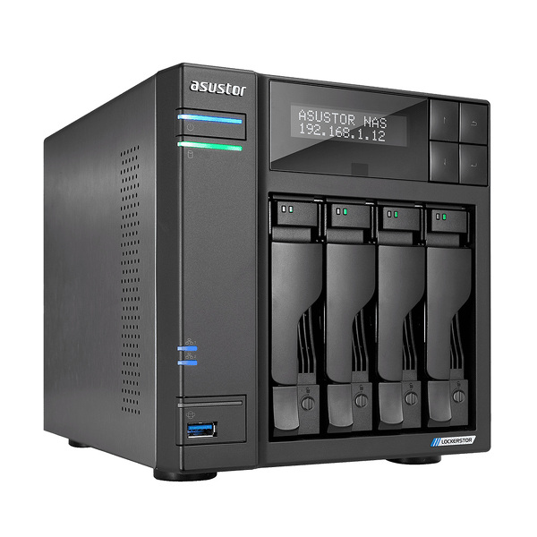 Zdjęcie produktu: Serwer plików Asustor LOCKERSTOR 4 AS6604T 4-bay, Intel Celeron J4125 Czterordzeniowy 2.0GHz, 8GB RAM DDR4. 2x M.2 PCIe (NVMe), 2x 2.5 GbE. 3x USB 3.2. HDMI 2.0a
