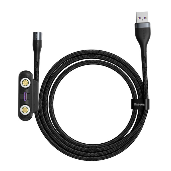 Zdjęcie produktu: Kabel przewód magnetyczny Baseus Zinc Magnetic Kit micro USB / TYP-C / Lightning 100cm 5A - czarno-szary (CA1T3-BG1)