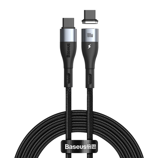 Zdjęcie produktu: Kabel przewód magnetyczny Baseus Zinc Magnetic USB Typ-C 150cm PD 100W 20V 5A - czarny (CATXC-Q01)