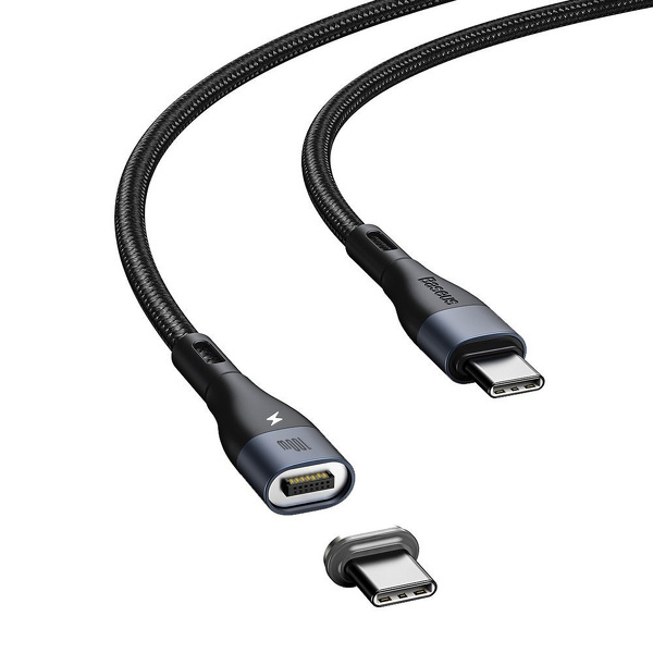 Zdjęcie produktu: Kabel przewód magnetyczny Baseus Zinc Magnetic USB Typ-C 150cm PD 100W 20V 5A - czarny (CATXC-Q01)