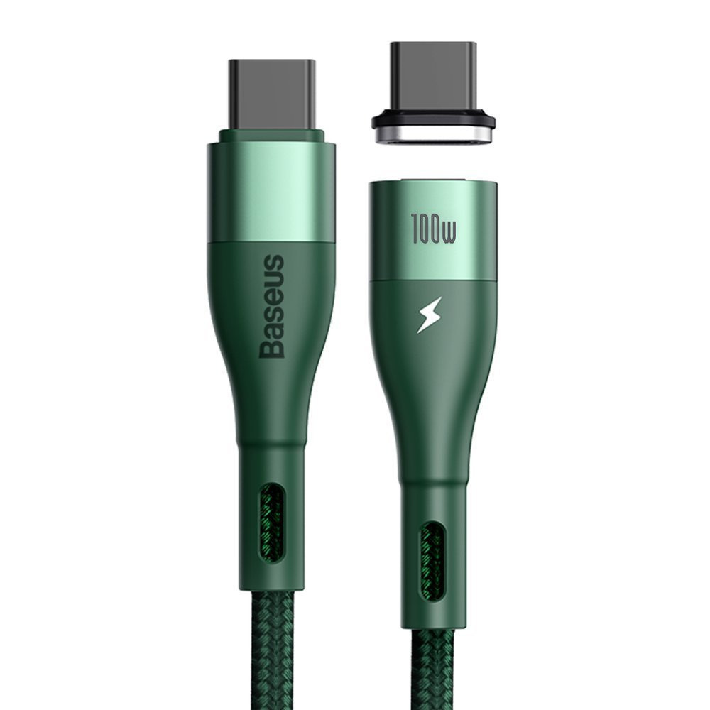 Kabel przewód magnetyczny Baseus Zinc Magnetic USB Typ-C 150cm PD 100W 20V 5A - zielony (CATXC-Q06)