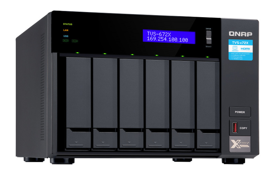 Zdjęcie produktu: Serwer plików QNAP TVS-672X-i3-8G 8-bay, Intel Core i3-8100T 4-rdzeniowy 3,1 GHz, 8 GB RAM DDR4, 1x 10 GbE, 2x GbE, 2x M.2 2280 PCIe, 5x USB 3.2, HDMI 2.0
