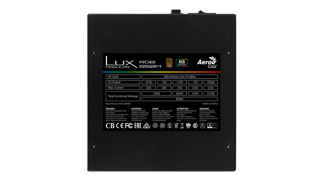 Zasilacz Aerocool PGS LUX RGB Modular 850W Zasilacz Aerocool PGS LUX RGB Modular 850W