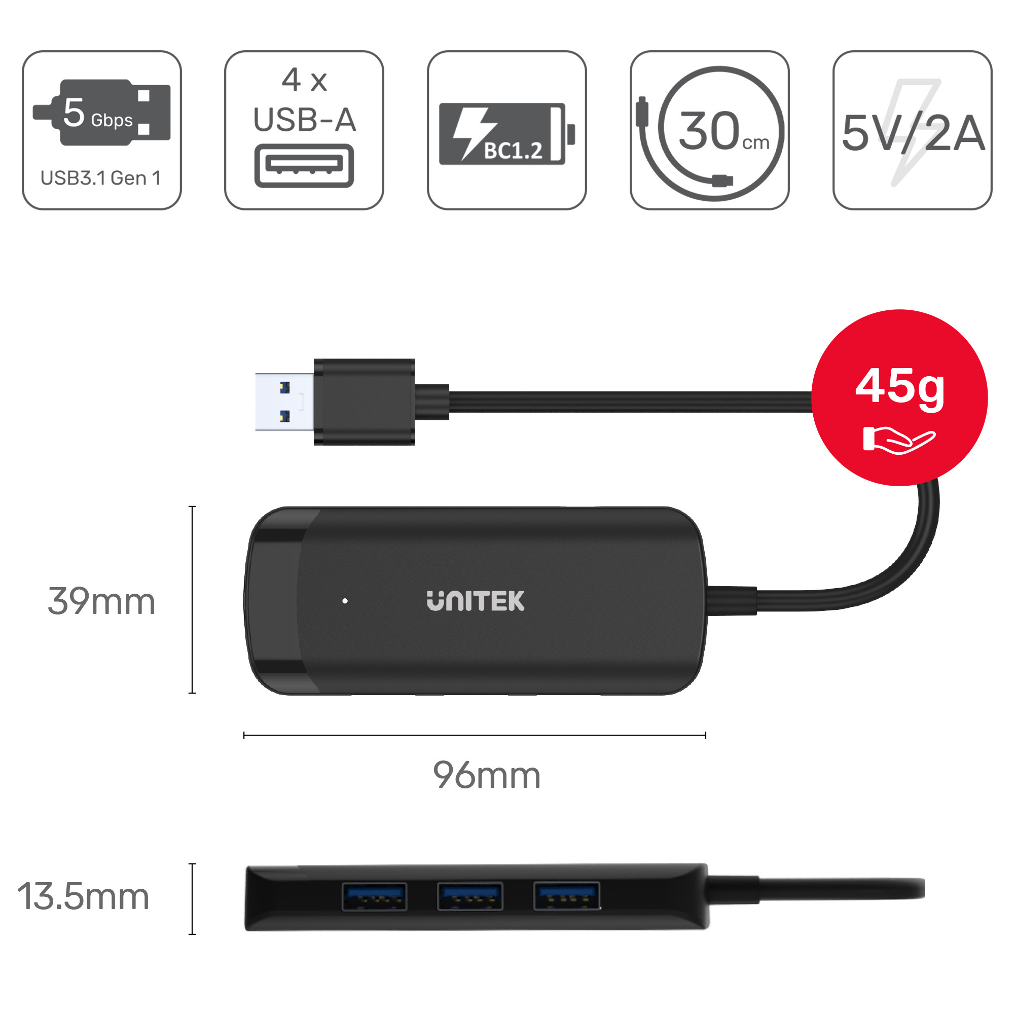 Unitek HUB USB 3.1 Gen1 5Gbps 4 porty USB-A (H1111D)