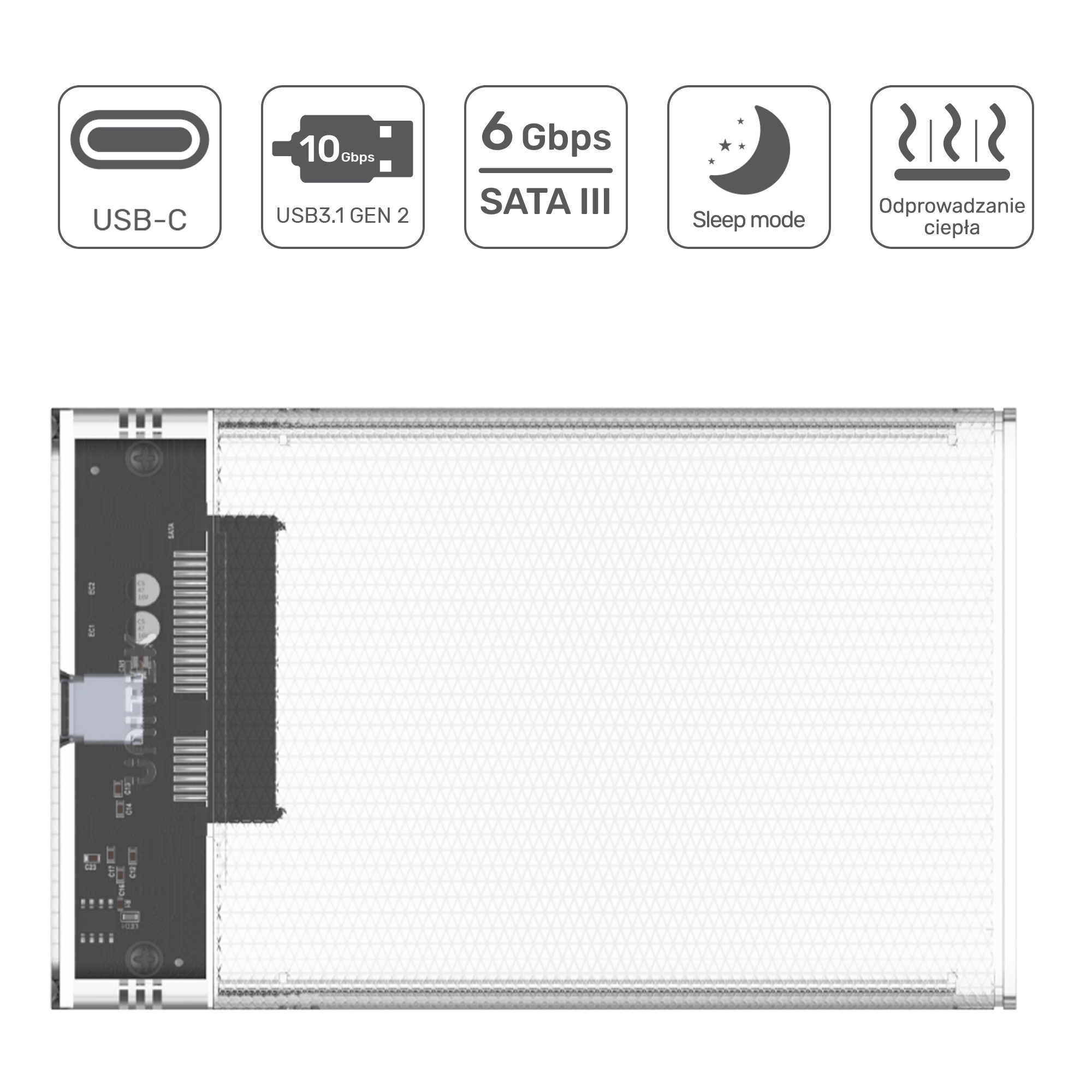 Obudowa zewnętrzna na dysk 2,5" HDD/SSD Unitek USB TYP-C 3.1 10 Gbps SATA (S1103D)
