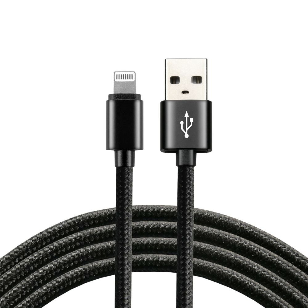 Kabel przewód pleciony USB - Lightning / iPhone everActive 200cm z obsługą szybkiego ładowania do 2,4A czarny (CBB-2IB)
