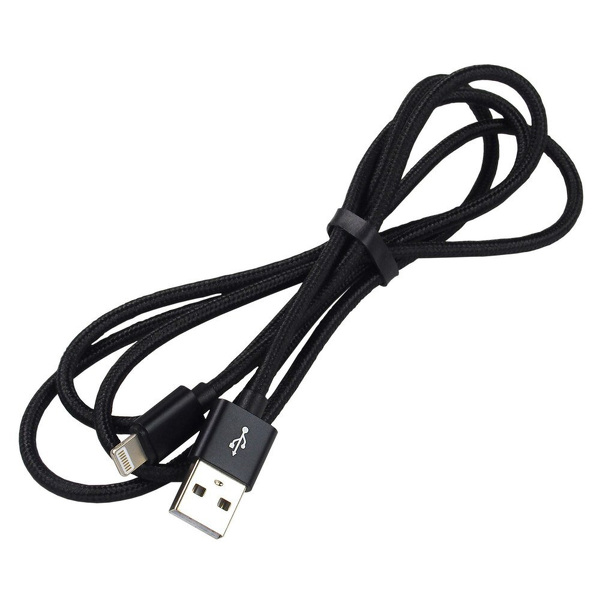 Zdjęcie produktu: Kabel przewód pleciony USB - Lightning / iPhone everActive 200cm z obsługą szybkiego ładowania do 2,4A czarny (CBB-2IB)