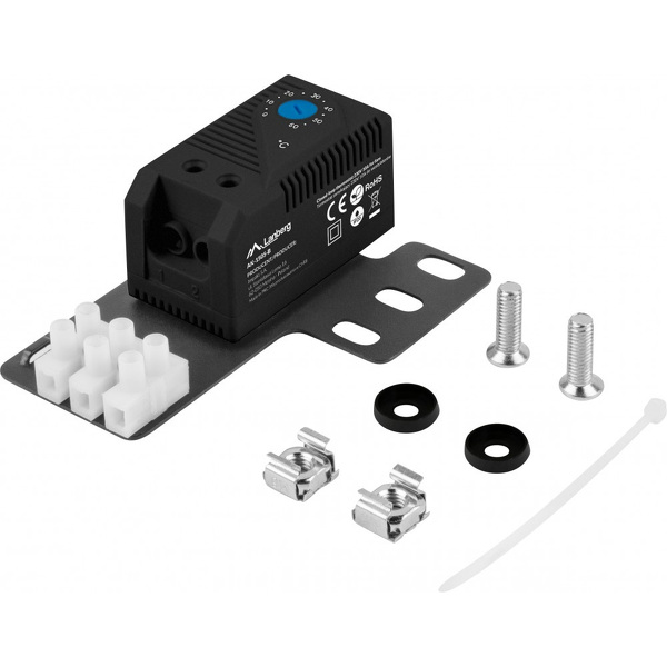 Zdjęcie produktu: Termostat Zamykający 10a Do Szaf Z Uchem Montażowym (Rack) I Kostką Elektryczną Lanberg Czarny