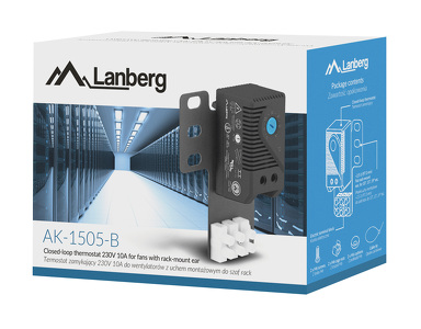 Miniatura produktu: Termostat Zamykający 10a Do Szaf Z Uchem Montażowym (Rack) I Kostką Elektryczną Lanberg Czarny