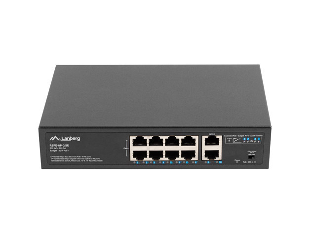 Lanberg Switch 8x 100mb Poe+/2x 1gb Rack 10" & 19" Gigabit Ethernet 120w Lanberg Switch 8x 100mb Poe+/2x 1gb Rack 10" & 19" Gigabit Ethernet 120w