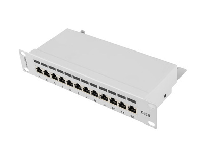 Miniatura produktu: Patch Panel 12 Port 1U 10" Ekranowany Kat.6 Lanberg Szary