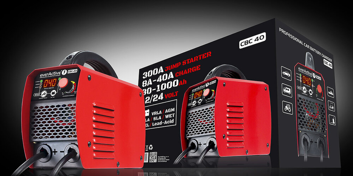 Zdjęcie produktu: Ładowarka, prostownik samochodowy z rozruchem inwerterowy do akumulatora 12V / 24V everActive (CBC-40) v2