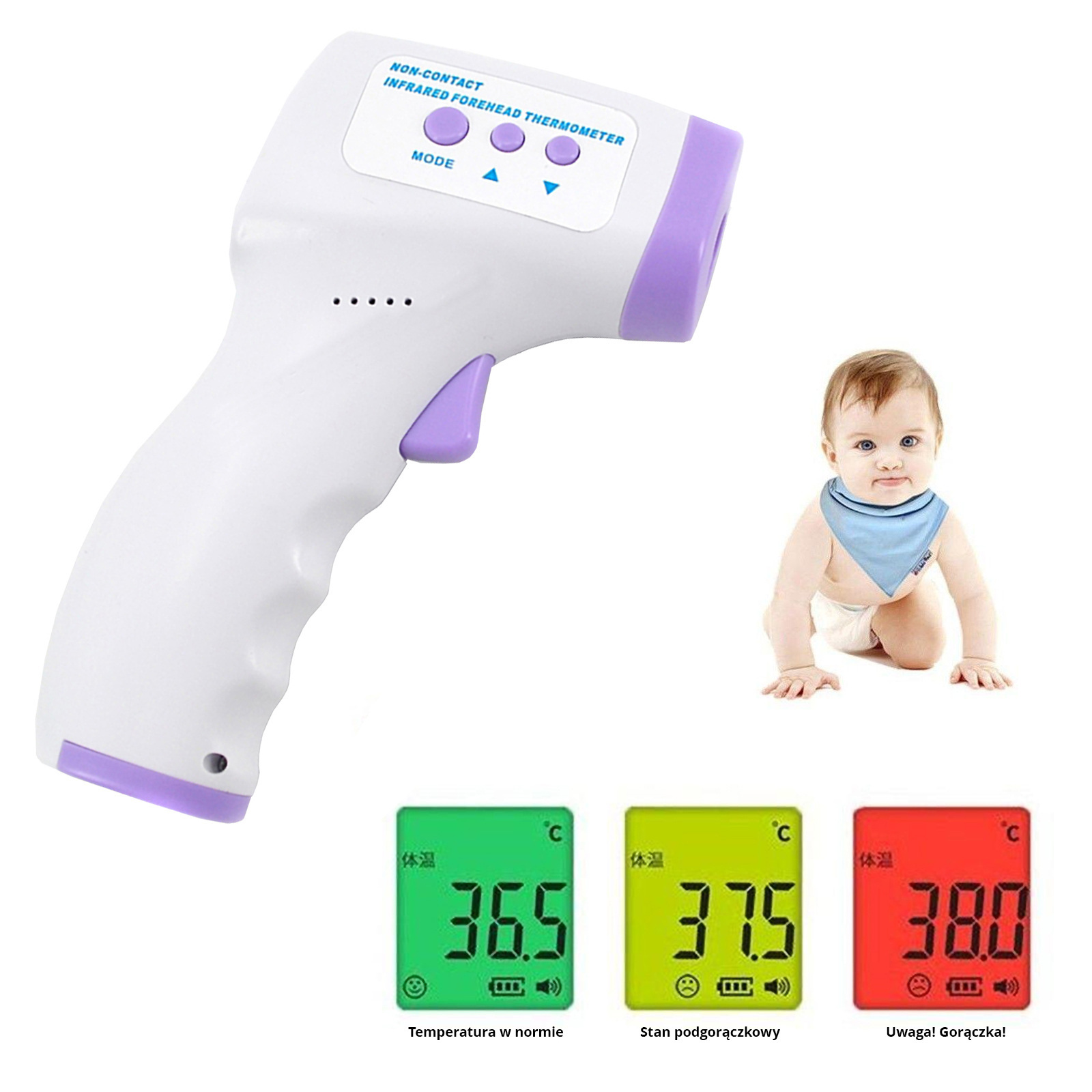 Bezdotykowy cyfrowy termometr elektroniczny ES-T01 precyzyjny pirometr na podczerwień lekarski do czoła - uszkodzony