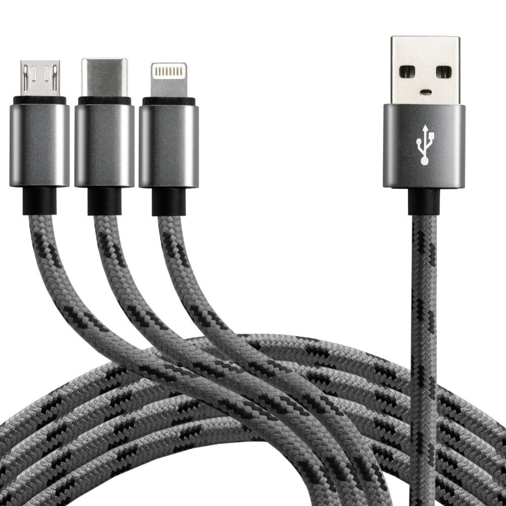 Kabel przewód pleciony USB 3w1 - USB TYP-C, Lightning, micro USB 120cm everActive CBB-1.2MCI do 2.4A