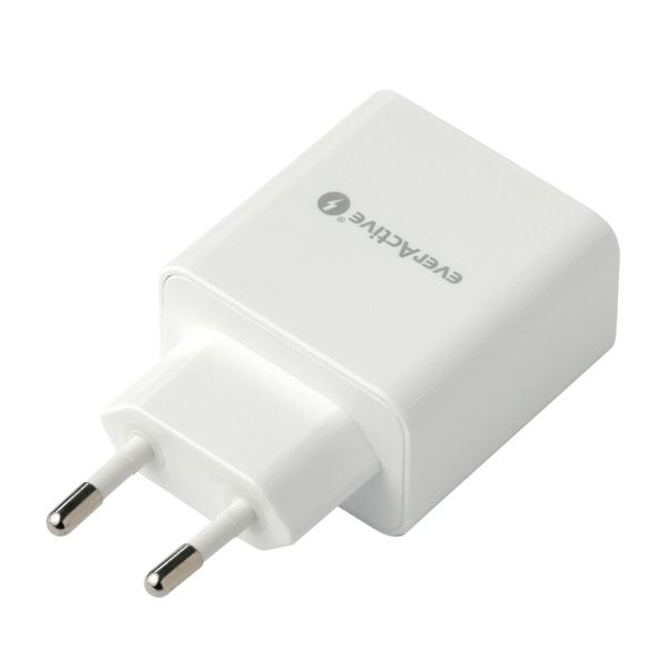 Zdjęcie produktu: Ładowarka sieciowa everActive 1xUSB QC3.0 oraz USB TYP-C PD 18W - biała (SC-350Q)