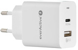 Miniatura zdjęcia: Ładowarka sieciowa everActive 1xUSB QC3.0 oraz USB TYP-C PD 18W - biała (SC-350Q)