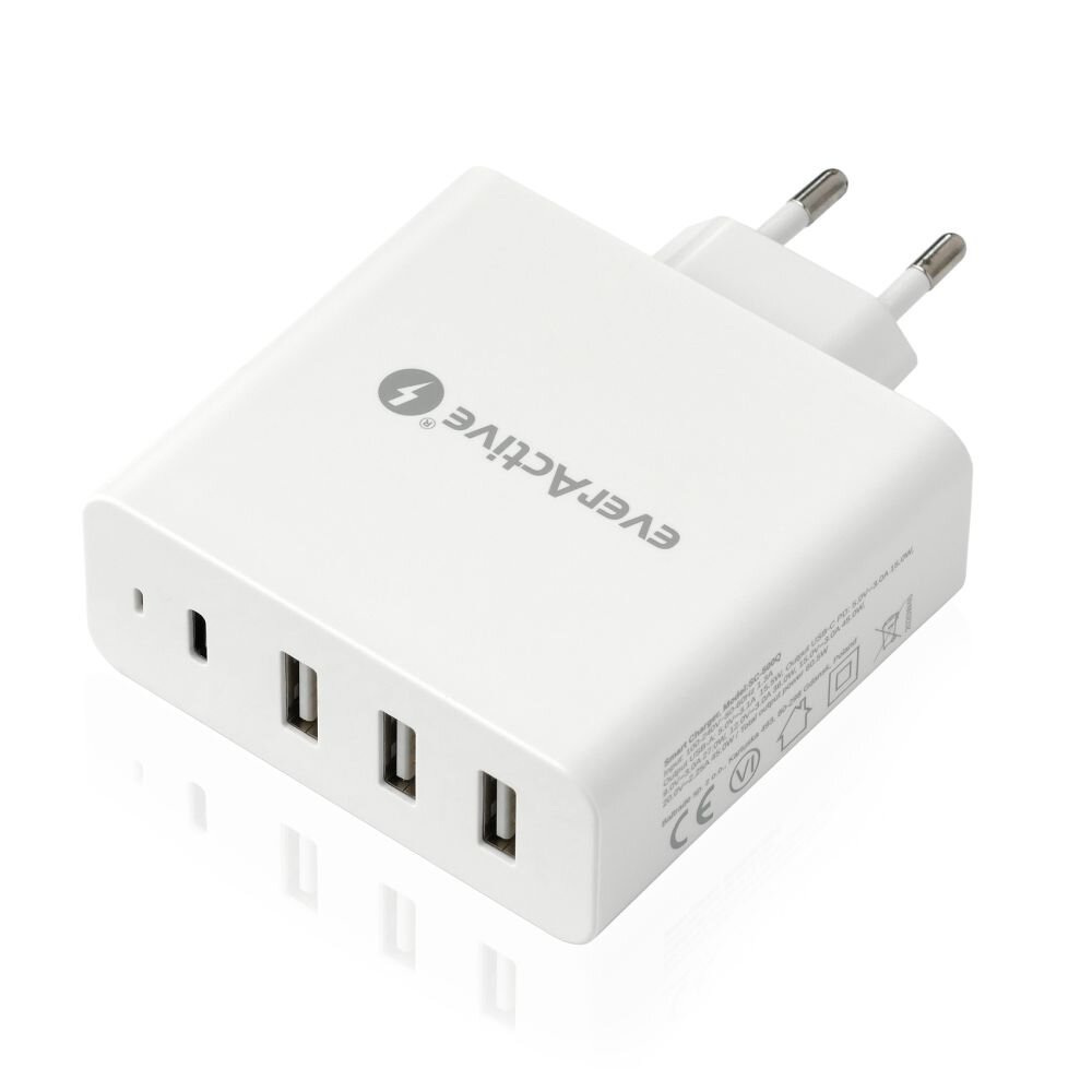 Ładowarka sieciowa everActive 3xUSB oraz USB TYP-C PD 60.5W (SC-500Q)