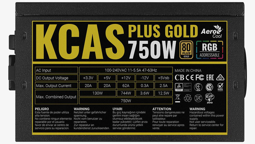 Zdjęcie produktu: Aerocool KCAS PLUS 750W 80Plus Gold RGB