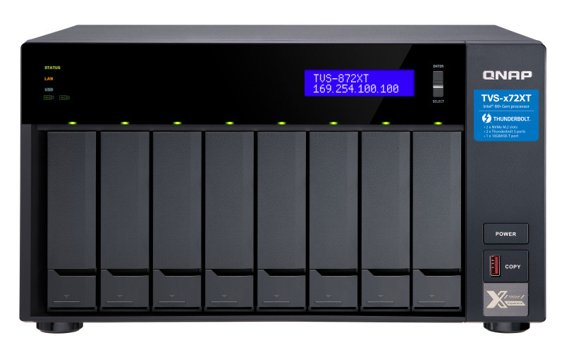 Serwer plików QNAP TVS-872XT-i5-16G rozbudowany do 32G 8-Bay, Intel Core i5-8400T 6-core 3.3 GHz, 32 GB RAM DDR4, 1x 10 GbE, 2x GbE, 2x M.2 2280 PCIe, 5x USB 3.2, HDMI 2.0, 2 xThunderbolt 3 Serwer plików QNAP TVS-872XT-i5-16G rozbudowany do 32G 8-Bay, Intel Core i5-8400T 6-core 3.3 GHz, 32 GB RAM DDR4, 1x 10 GbE, 2x GbE, 2x M.2 2280 PCIe, 5x USB 3.2, HDMI 2.0, 2 xThunderbolt 3