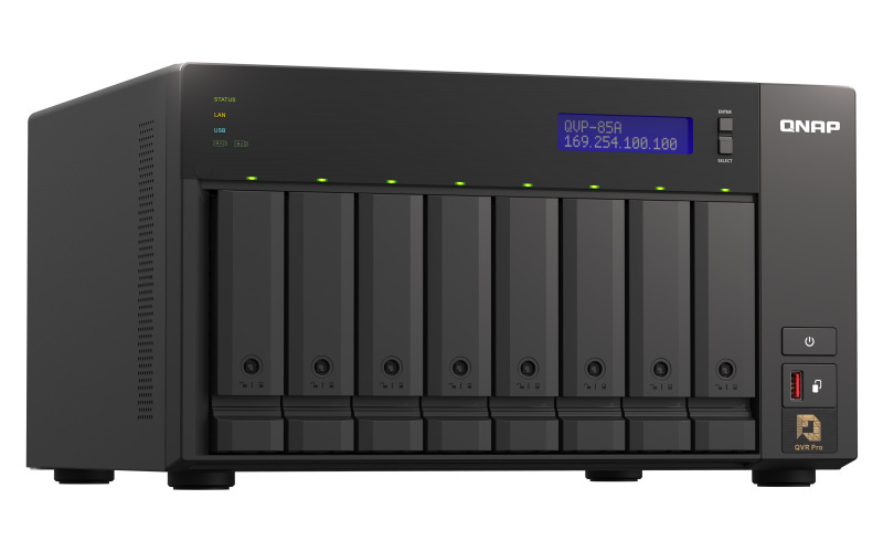 Serwer NVR QNAP QVP-85A 8-Bay, 6-rdzeniowy Intel Core i5-8400T 1,7 GHz, 16 GB DDR4 RAM, 5x USB 3.2, 2x 1GbE LAN, HDMI 2.0, 2x M.2 2280, 2x PCIe Serwer NVR QNAP QVP-85A 8-Bay, 6-rdzeniowy Intel Core i5-8400T 1,7 GHz, 16 GB DDR4 RAM, 5x USB 3.2, 2x 1GbE LAN, HDMI 2.0, 2x M.2 2280, 2x PCIe