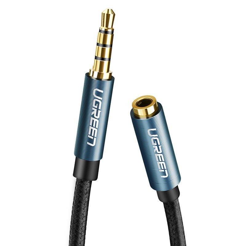Przedłużacz audio AUX jack 3,5mm oplot UGREEN AV118, 1,5m - czarno-niebieski (40674)