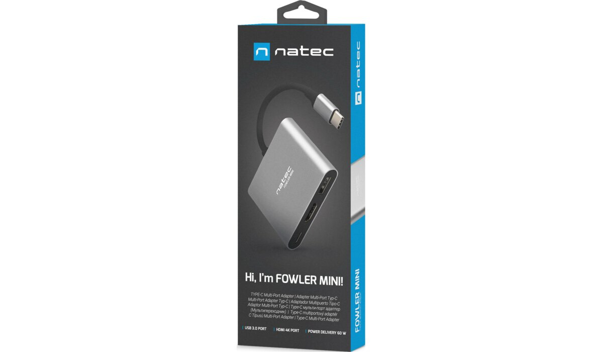 HUB Adapter HDMI Natec Fowler - Multiport MINI USB-C PD, USB 3.0, HDMI 4K