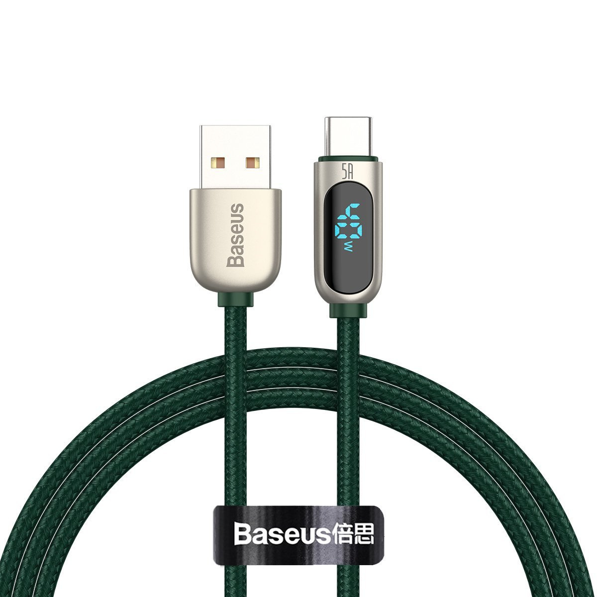Kabel przewód USB Typ-C 100cm Baseus Display LCD Quick Charge 5A z obsługą szybkiego ładowania - zielony (CATSK-06)