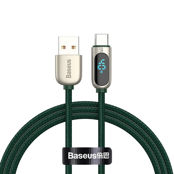 Zdjęcie produktu: Kabel przewód USB Typ-C 100cm Baseus Display LCD Quick Charge 5A z obsługą szybkiego ładowania - zielony (CATSK-06)