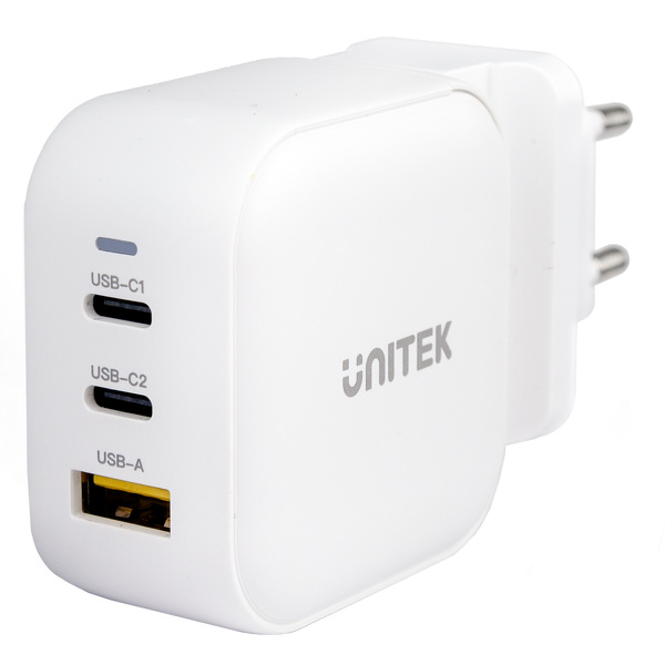 Zdjęcie produktu: Ładowarka sieciowa Unitek GaN 1x USB, 2x USB TYP-C PD 66W QC 3.0 - biała (P1108AWH)