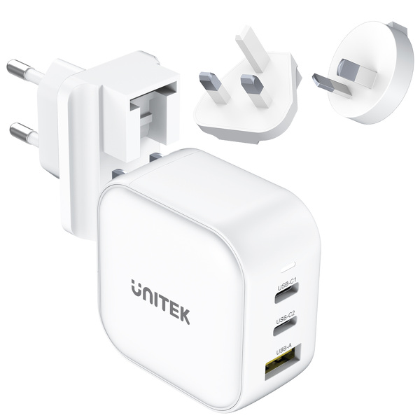 Zdjęcie produktu: Ładowarka sieciowa Unitek GaN 1x USB, 2x USB TYP-C PD 66W QC 3.0 - biała (P1108AWH)