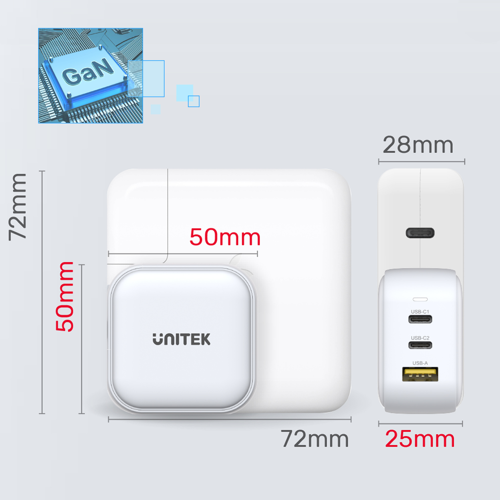 Ładowarka sieciowa Unitek GaN 1x USB, 2x USB TYP-C PD 66W QC 3.0 - biała (P1108AWH)