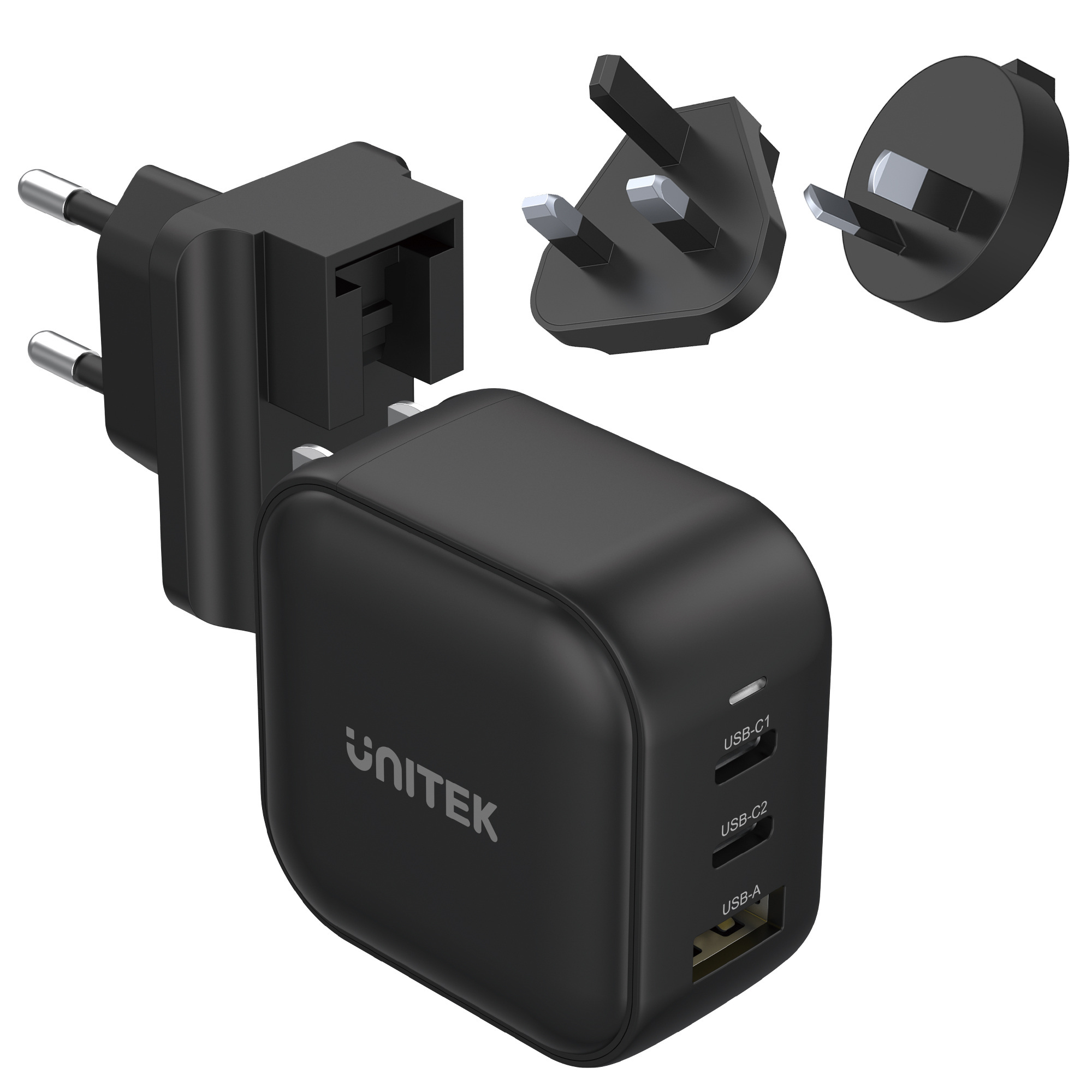 Ładowarka sieciowa Unitek GaN 1x USB, 2x USB TYP-C PD 66W QC 3.0 - czarna (P1108ABK)